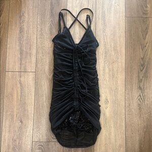 Poster Girl/Dolls Kill Black Sequin Ruched Mini Dress